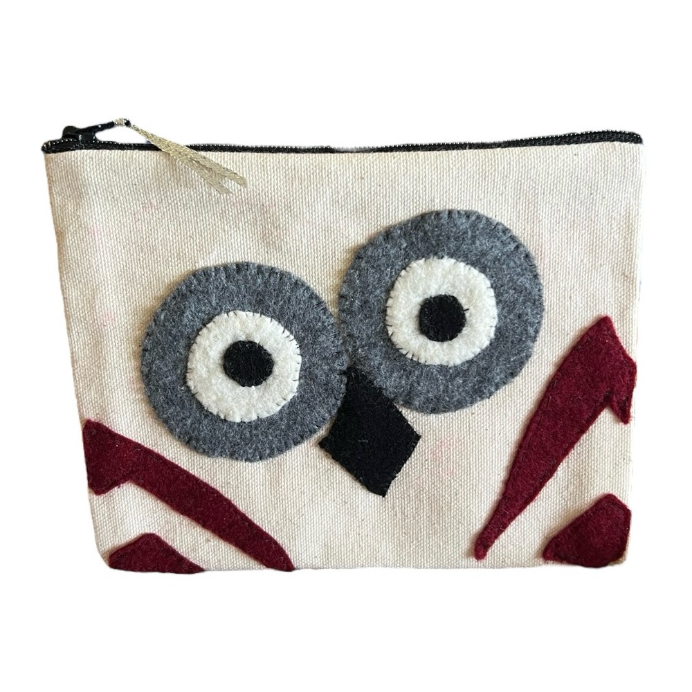 Owl Design Cosmetic Bag - Cream and Gray